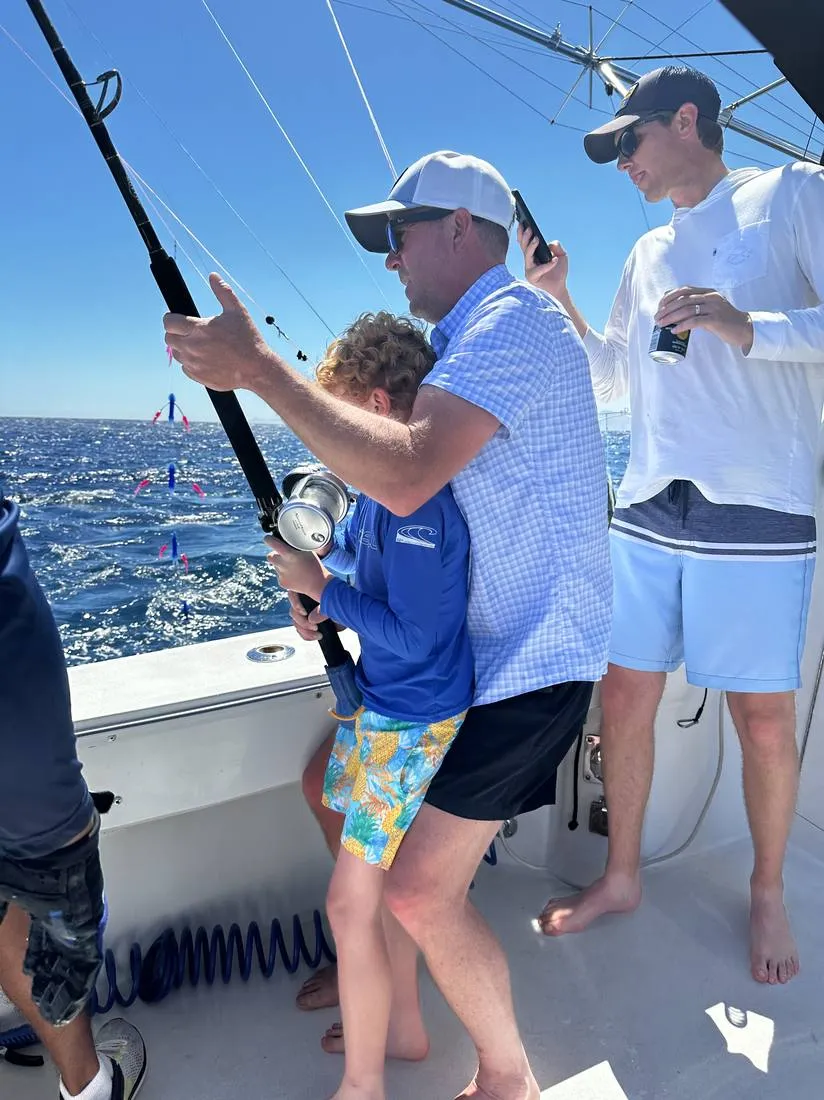 Deep sea fishing action aboard Lion Heart charter offshore Cabo San Lucas